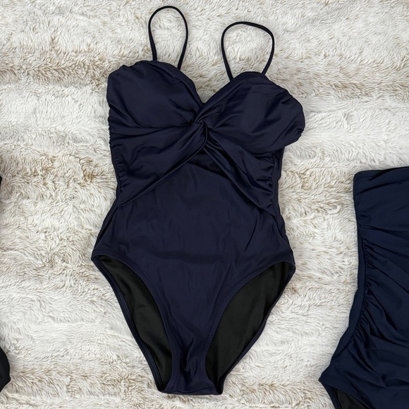 J. Crew Twist-front Bandeau One-piece Swimsuit NAVY BLUE - Picture 2 of 8